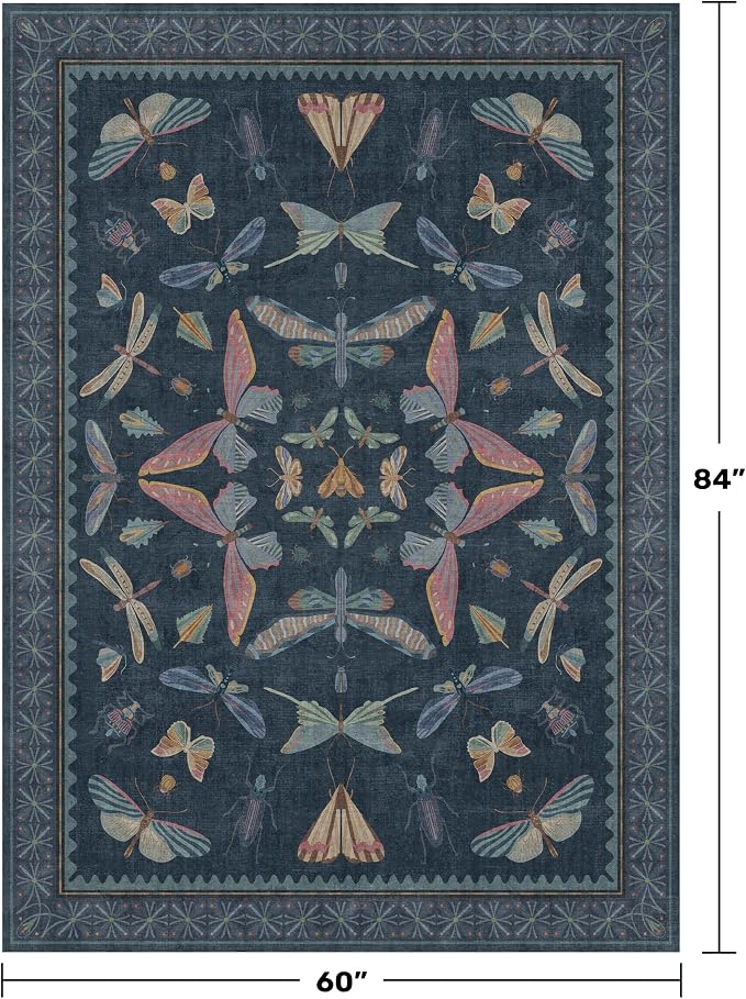 5x7 Navy Blue Boho Rugs for Living Room, Stain Resistant Non Slip Area Rug for - Image 2
