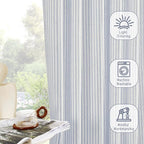 RYB HOME Striped Cafe Kitchen Curtains 24 inch Length, Linen Tickingstripe Tier - Image 4