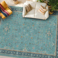 Boho 9x12 Large Teal Green Washable Living Room Rug by HazoHaus