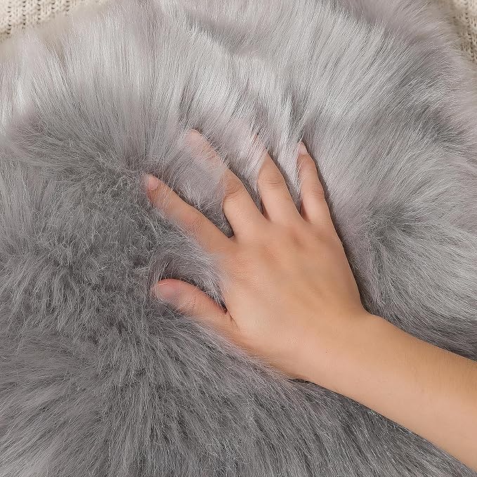 linmopm Faux Fur Rug Sheepskin Shag Fluffy Fuzzy Grey 4x6 ft Rugs - Image 4