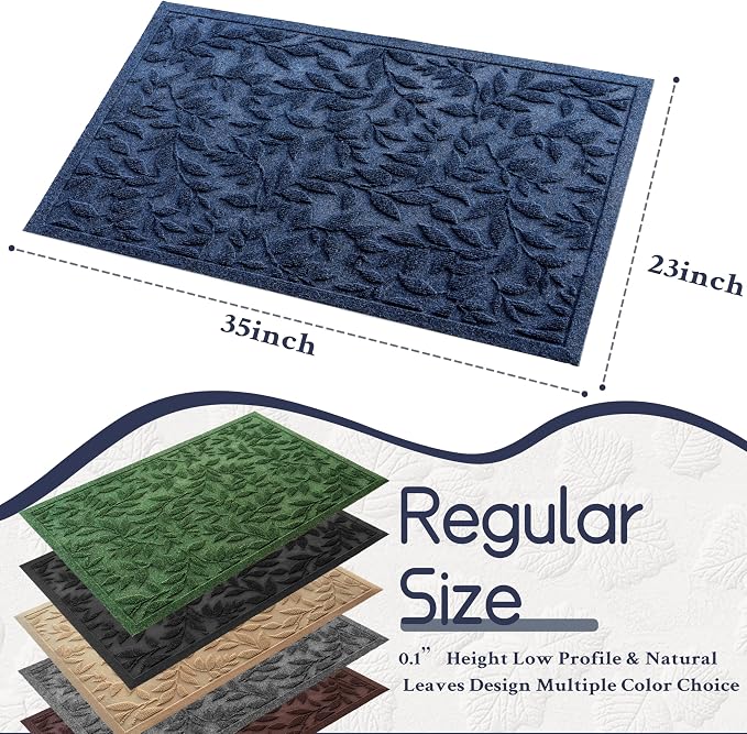 Blue Leaves Outdoor Indoor Entrance Doormats, Absorbent Durable Heavy Duty - Image 2