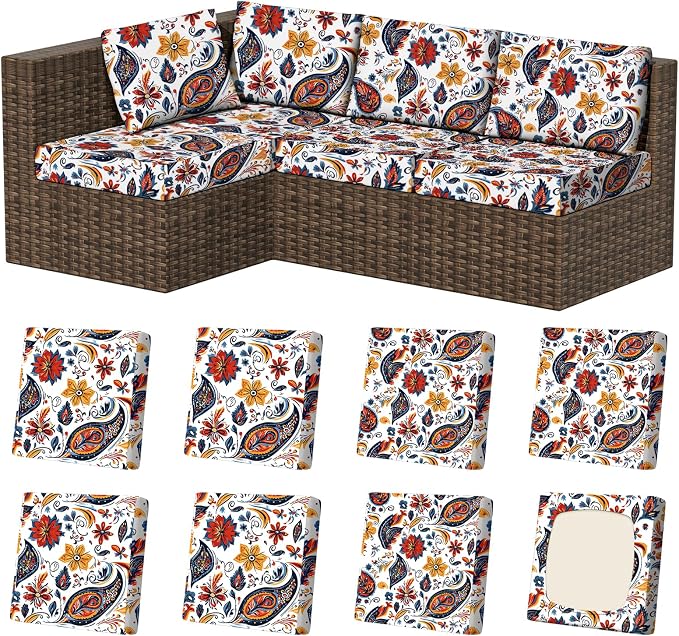 8Pcs Stretch Patio Cushion Covers, Outdoor Couch & Sofa Replacement Slipcovers by VORSHAPE