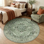 RELEANY Area Rugs 5ft Washable Non-Slip, Floral Vintage Distress Print Pattern by RELEANY