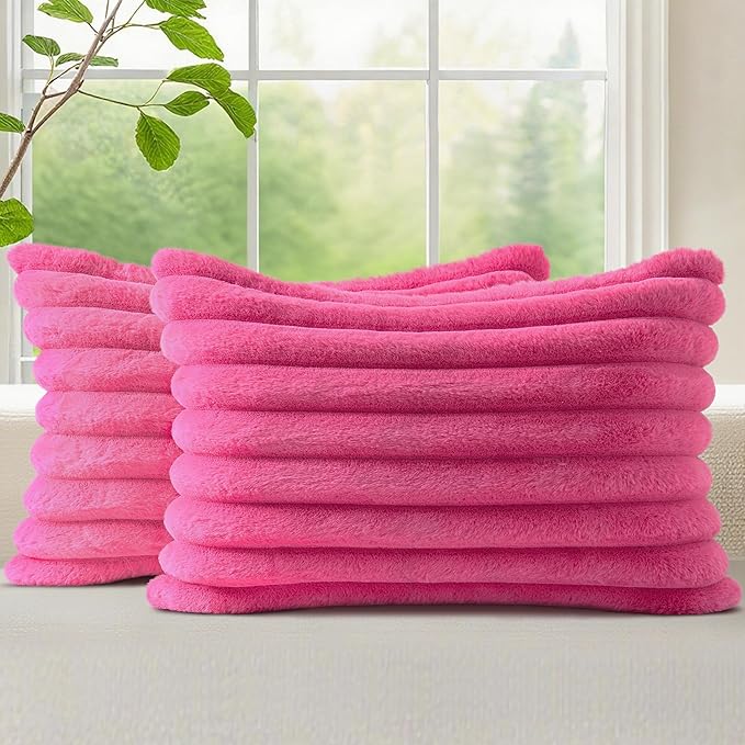decorUhome Summer Cozy Faux Fur Throw Pillow Covers 12x20 Set of 2 Decorative by decorUhome