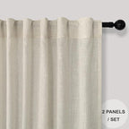 Pitalk Beige Back Tab Linen Curtains 94 Inches Long 2 Panel - Image 2