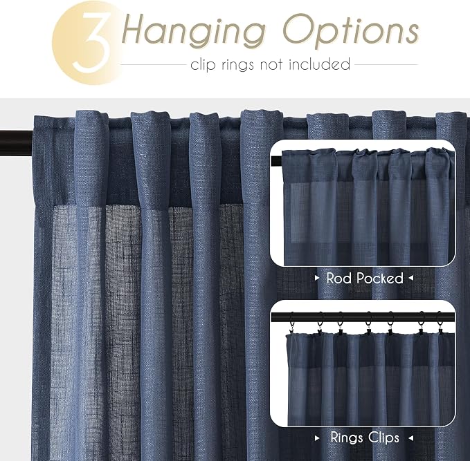 Navy Blue Curtains 98 inch Length - Image 2