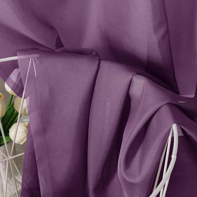 OVZME Plum Sheer Curtains 63 Inches Long 2 Panels - Image 3