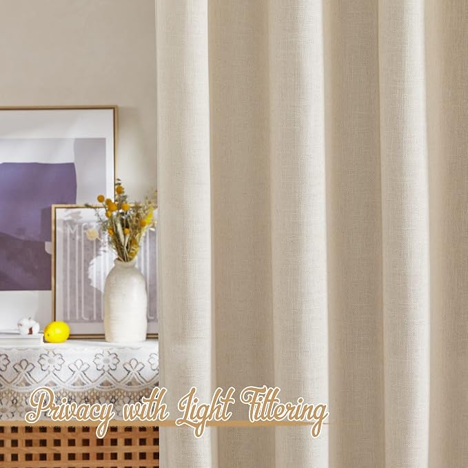 NICETOWN Beige Linen Curtains 84 inches Long, Rod Pocket & Back Tab Flax Linen - Image 5