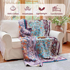 MSGKV Boho Throw Blanket for Bed 60"x80" 100% Cotton Couch Twin Size Floral - Image 2