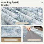 12x15 Washable Area Rug Blue/Grey Neutral Abstract Living Room Large Carpet Non - Image 6