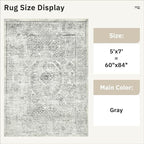 5x7 Area Rugs Grey Low Pile Indoor Washable Trendy Faded Style Floral Rugs - Image 3