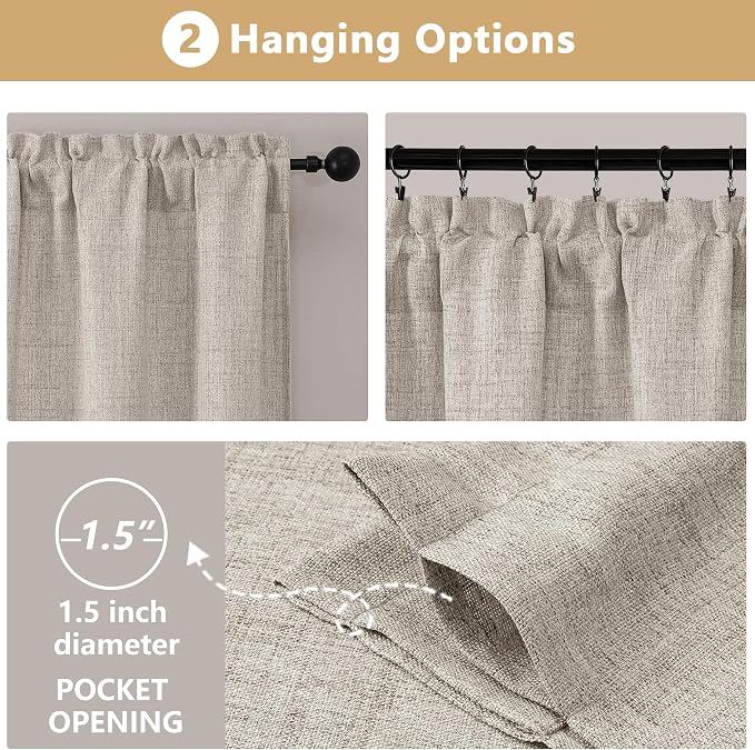 OVZME Valance for Windows, Light Filtering Faux Linen Textured Small Short - Image 7