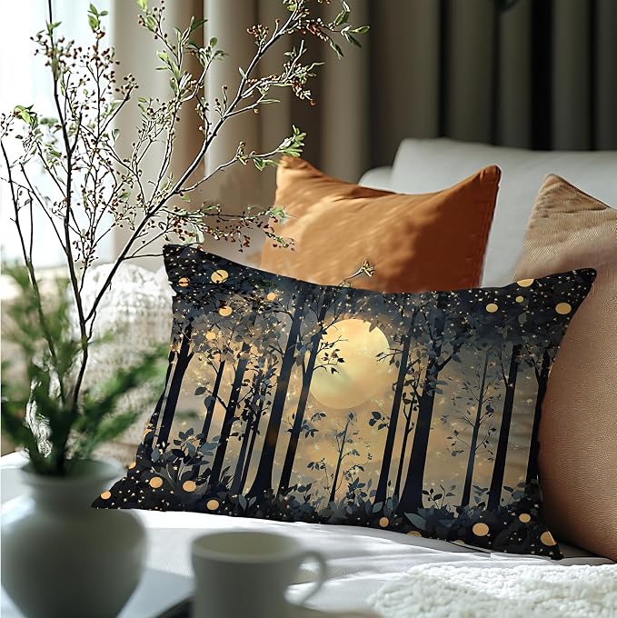 Rustic Night Moon William Morris Inspired Forest Gold Pillow Covers 18x18 - Image 6