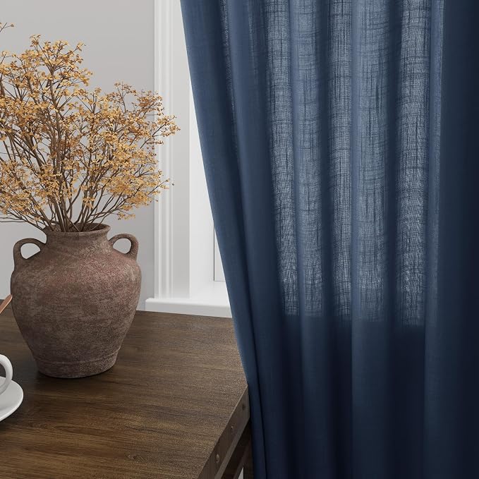 Nanspring Denim Blue Linen Curtains 90 Inch Long 2 Panels Set - Image 4
