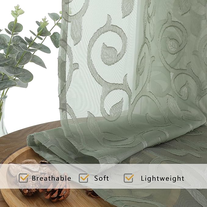 OWENIE Furman Sage Green Semi Sheer Curtains 72 inches Long - Image 6