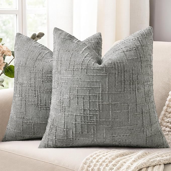decorUhome Neutral Grey Chenille Euro Sham Throw Pillow Covers 24x24 Set of 2 by decorUhome