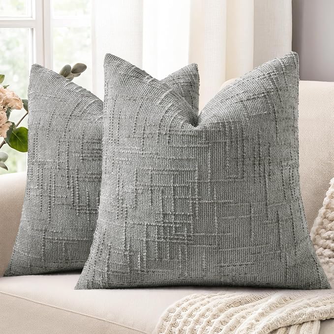 decorUhome Neutral Grey Chenille Throw Pillow Covers 16x16 Set of 2 Textured by decorUhome