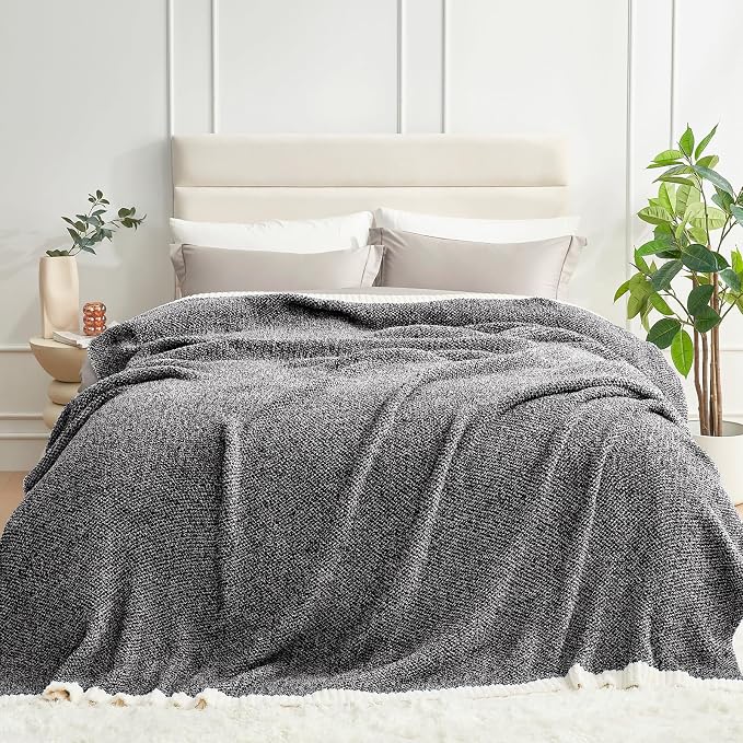 Snuggle Sac Heather Black Bedding Blankets Twin Size, Reversible Super Soft - Image 8