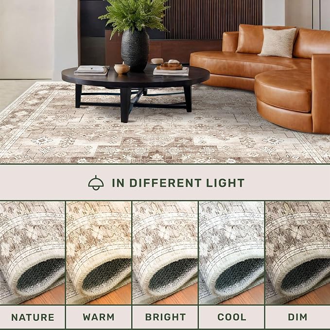 Hazo Haus Washable Neutral Farmhouse Bedroom Rug, 5x7 Area Rugs - Image 8