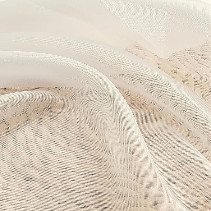 Chyhomenyc Cream Sheer Curtains 45 Inch Long 2 Panels, Short Voile Sheer Drapes - Image 6
