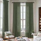 128 Inch Extra Long Curtain for Floor to Ceiling High Window Olive Green Linen by Nanspring