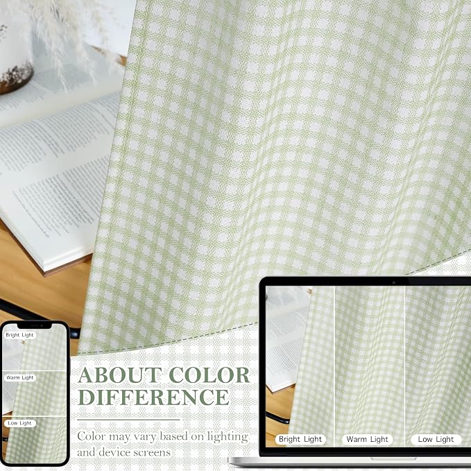 RYB HOME Gingham Cafe Curtains 24 inch Length, Linen Checkered Vintage - Image 3