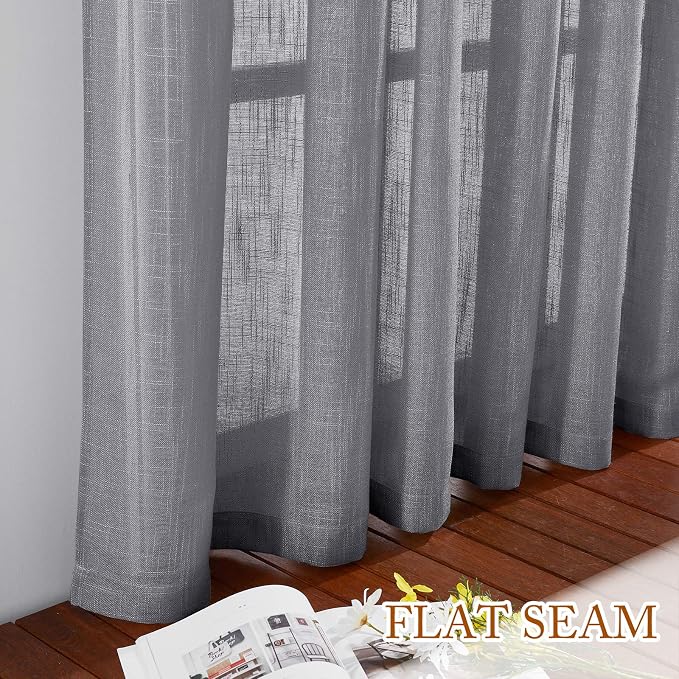 NICETOWN Linen Sheer Curtains for Living Room, Rod Pocket & Back Tab Semi Sheer - Image 7