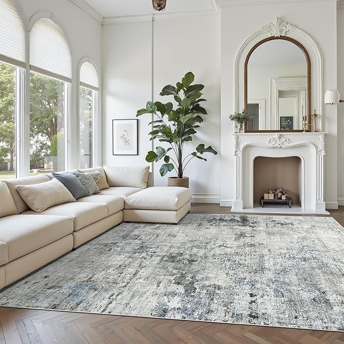Abstract Rug 8x10 Large Living Room Rugs Neutral Modern Washable Area Rugs - Image 2