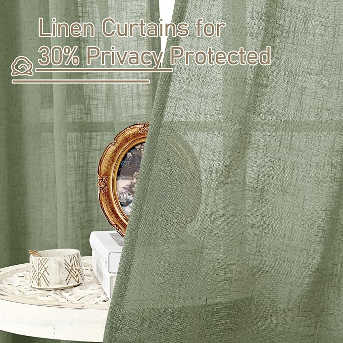 LAMIT Short Window Linen Curtains 36 Inch Length 2 Panels, Sage Green Light - Image 5