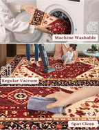SERISSA Runner Rug for Hallways, Long Boho Rug Vintage Red Black Hallway Stair - Image 4