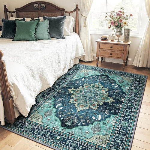 Area Rugs 5'x7' Washable Non-Slip, Floral Vintage Distress Print Pattern - Image 2