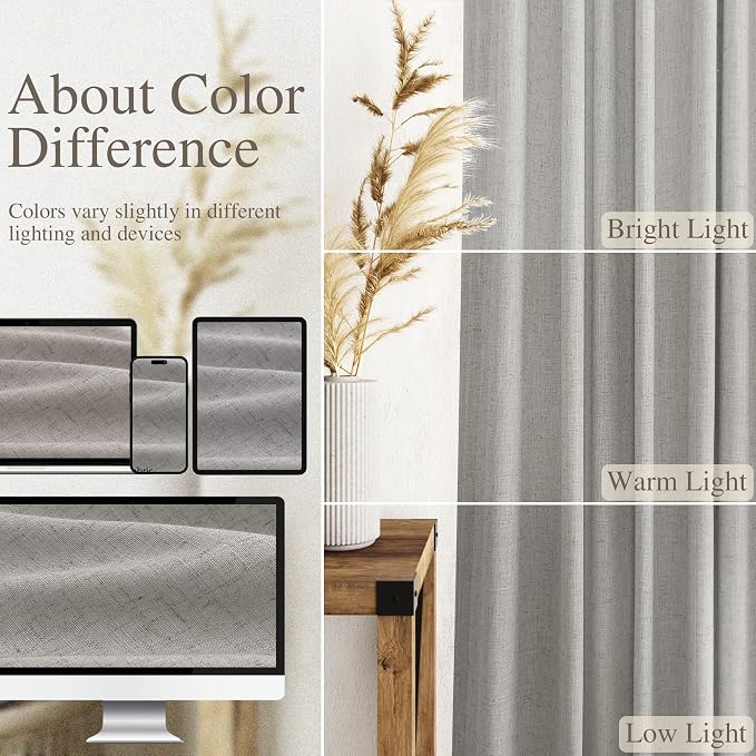Nanspring Light Gray Linen Curtains 102 Inches Long - Image 3
