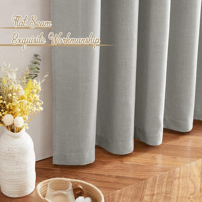 NICETOWN Linen Gray Curtains for Bedroom, Rod Pocket & Back Tab Flax Linen - Image 6