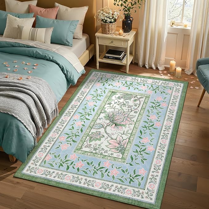 GarveeHome Blue Green Pink 2x6 Washable Kitchen Runner Rugs Non Slip Provence - Image 3