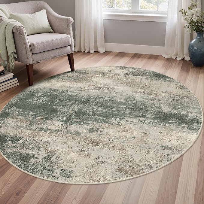 Round Rugs 5FT for Living Room Bedroom, Modern Abstract Machine Washable Circle by BEIMO