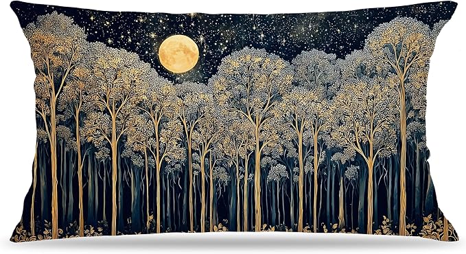 Rustic Dark William Morris Night Forest Moon Decor Pillow Covers 12x20 by Unknown