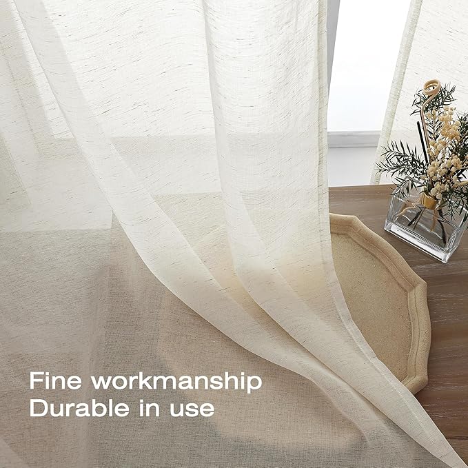 Simplebrand Natural Linen Textured Sheer Curtains 96 inches Long 2 Panels - Image 5