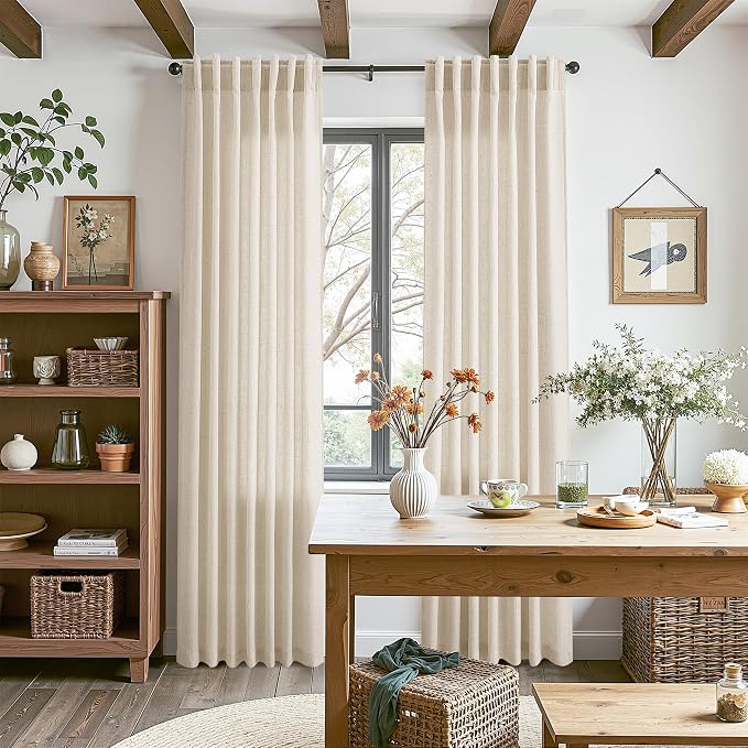Cream Beige Linen Curtains for Living Room 94 Inches Long Light Filtering Semi - Image 8