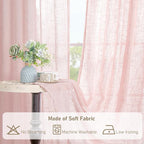 LAMIT 95 Inches Long Pink Linen Curtains - Image 8