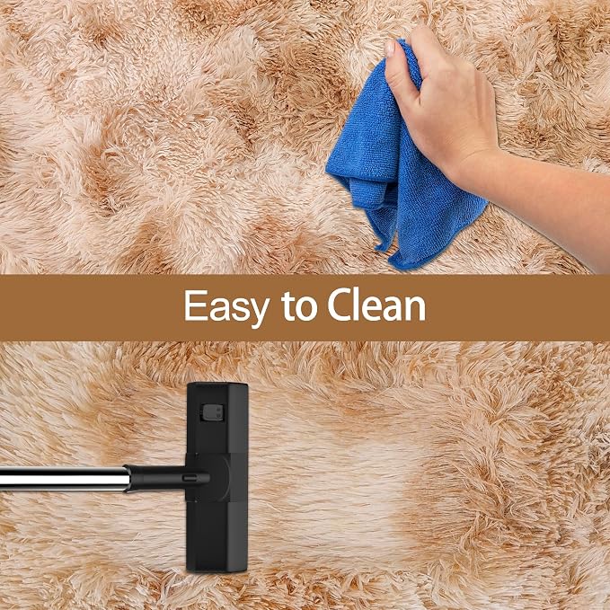 Super Soft Fluffy Living Room Area Rugs 2x8 ft Tie-Dyed Beige Shaggy Furry - Image 7