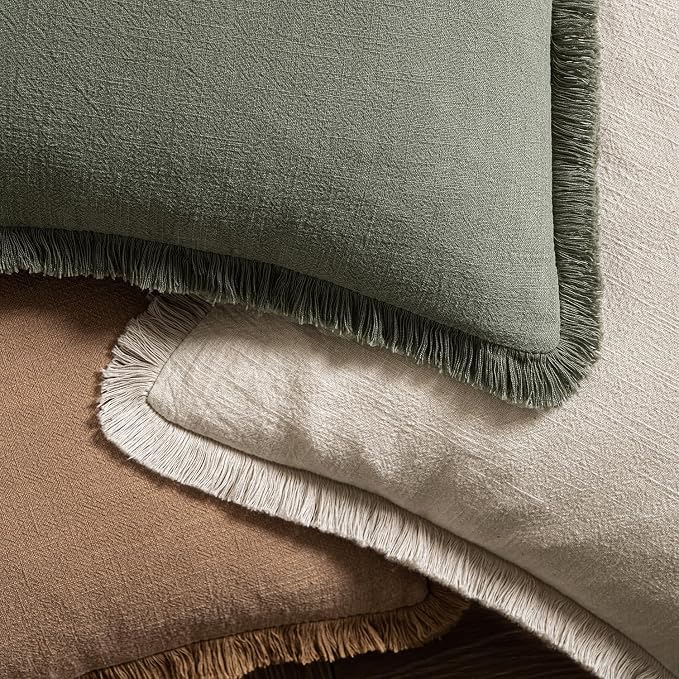 MIULEE Decorative Lumbar Throw Pillow Covers Neutral Linen Fringe Throw Pillows - Image 4