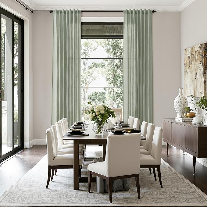 Desert Sage Linen Curtains for Living Room 98 Inches Long Light Filtering Semi - Image 8