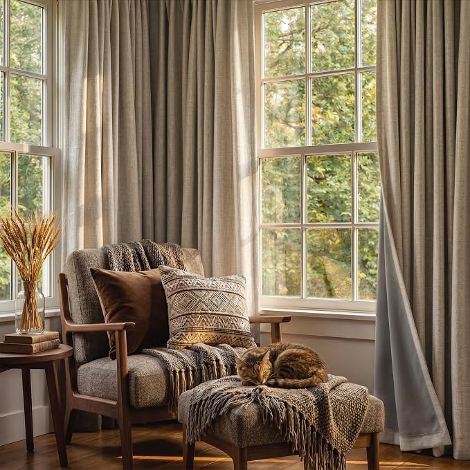 RYB HOME Linen Textured 100% Blackout Curtains - Image 5