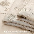 HOMEIDEAS Taupe Sheer Curtains 63 Inches Length 2 Panels Beige Embroidered - Image 3