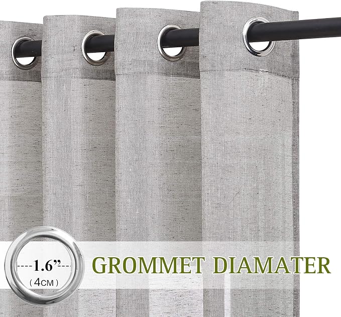 NICETOWN Charcoal Grey Solid Linen Sheer Curtains, Ring Top Thick Flax Light - Image 2