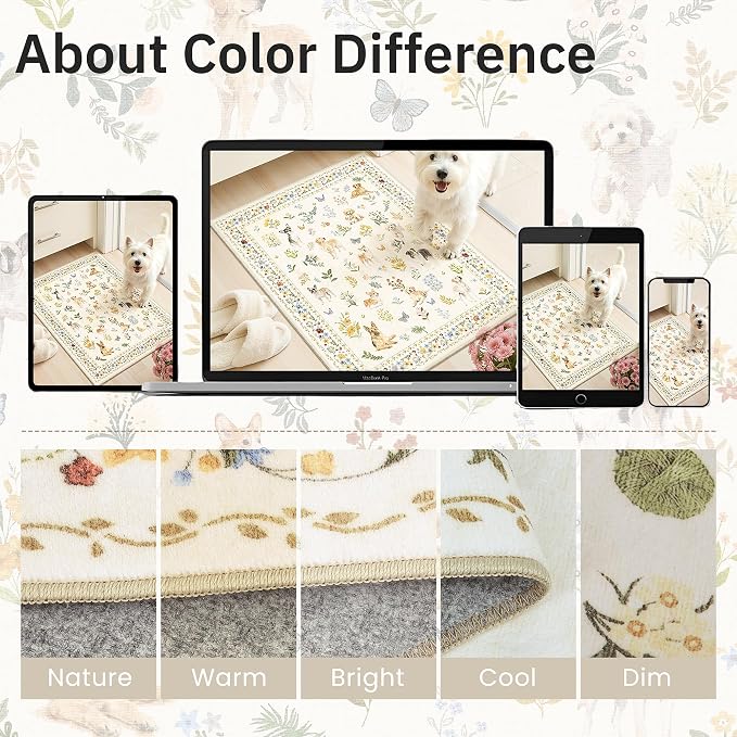 2x3 Dog Rugs for Entryway, Machine Washable Door Mat Animal Floral Small Area - Image 9