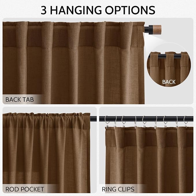 Nanspring Tobacco Brown Linen Curtains 84 Inches Long - Image 2
