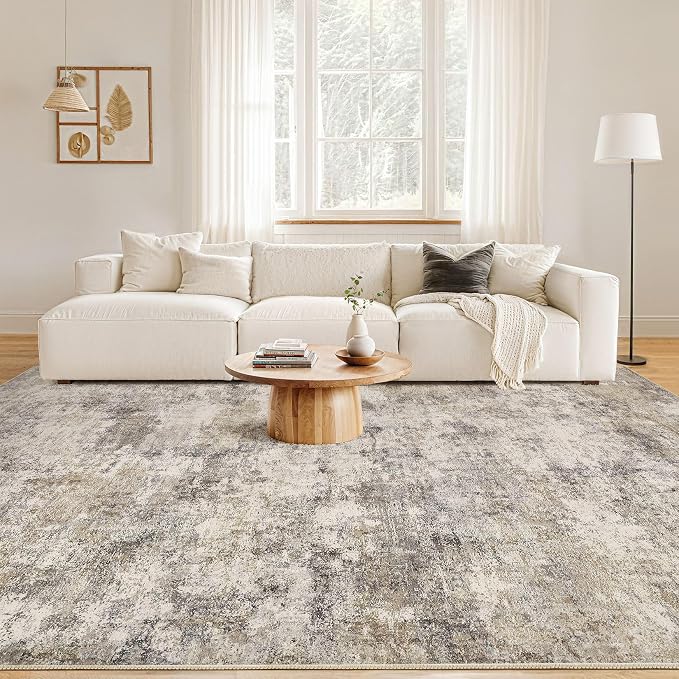 Nakagishi 9x12 Area Rugs Living Room: Washable Abstract Large Neutral Soft Rug - Image 4