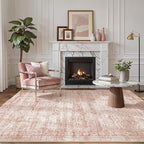 5x7 Area Rugs Pink Low Pile Indoor Washable Trendy Faded Style Rugs - Image 3