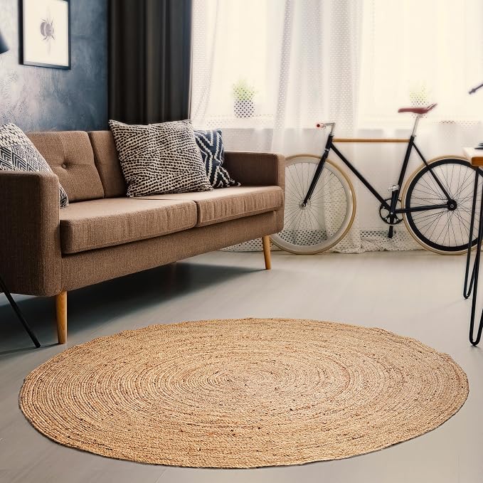 Hausattire Hand Woven Jute Braided Rug, 4’ Round – Natural, Reversible Boho - Image 7